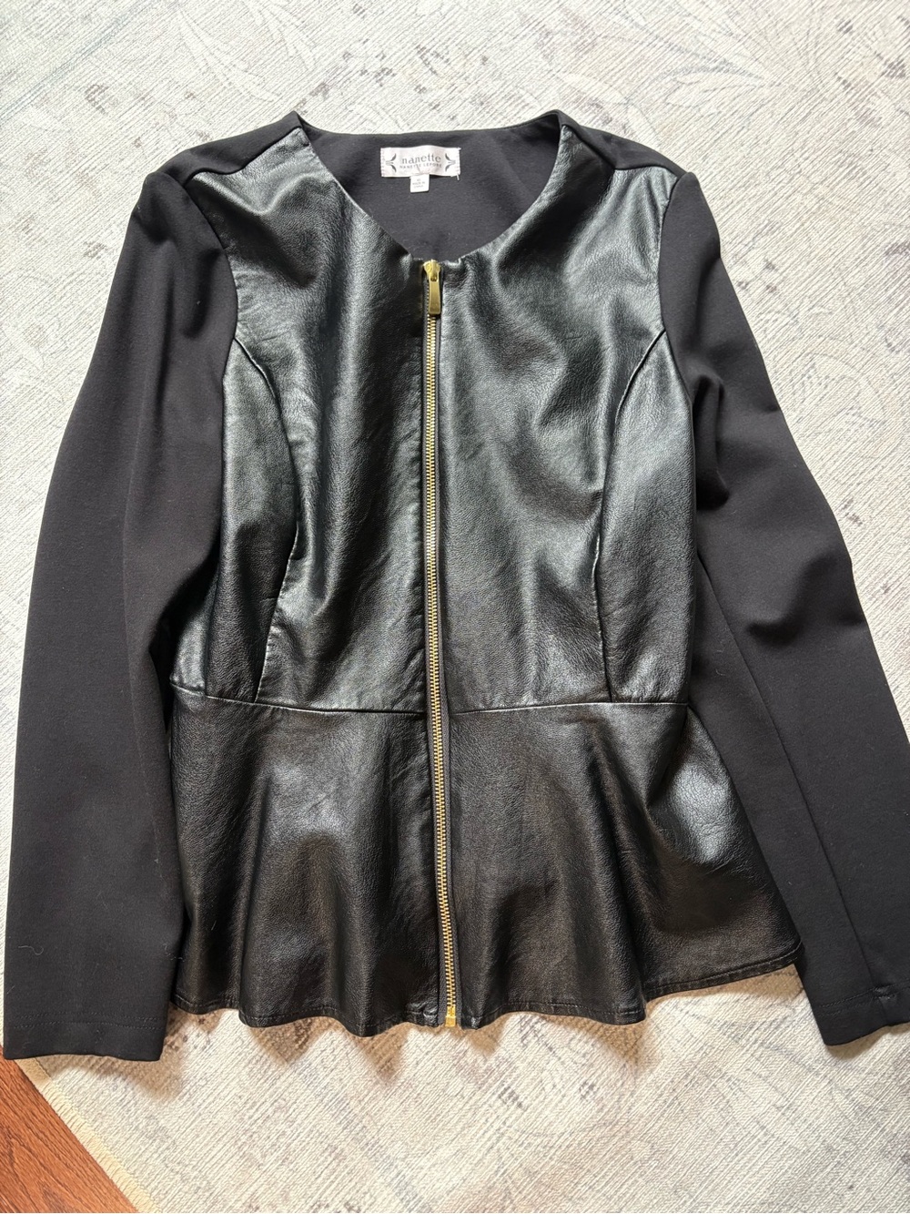 Nanette Lenore mixed media faux leather jacket/shirt